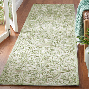 Safavieh Trace Hand-Tufted Ivory And Green Accent Rug, Wool-Cotton Blend, Low-Profile Pile, Transitional Elegance 2'-0" x 3'-0" TRC101Y-2