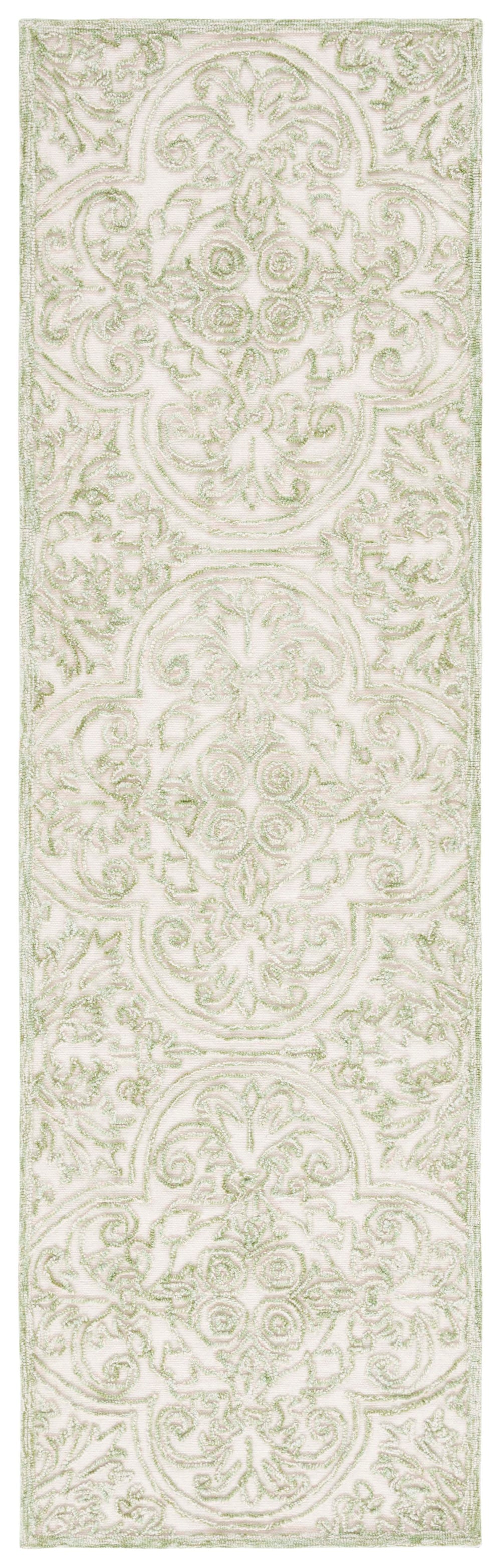 Safavieh Trace Hand-Tufted Round Ivory And Green Wool-Cotton Rug, Low-Profile Medallion Accent For Living Room 4'-0" x 4'-0" TRC101Y-4R