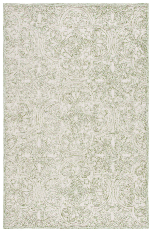 Safavieh Trace Hand-Tufted Ivory And Green Runner Rug — Wool-Cotton Low-Profile Hallway Medallion Design 2'-3" x 6'-0" TRC101Y-26