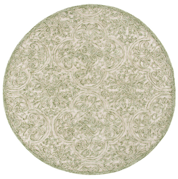 Safavieh Trace Hand-Tufted Ivory And Green Accent Rug, Wool-Cotton Blend, Low-Profile Pile, Transitional Elegance 2'-0" x 3'-0" TRC101Y-2