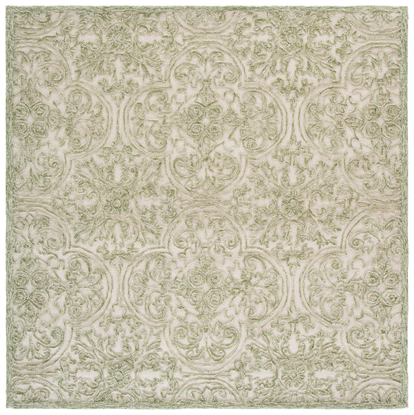 Safavieh Trace Hand-Tufted Ivory And Green Runner Rug — Wool-Cotton Low-Profile Hallway Medallion Design 2'-3" x 6'-0" TRC101Y-26