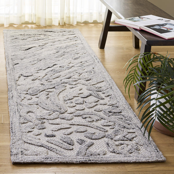 Safavieh Trace Hand-Tufted Geometric Runner In Grey Ivory — Wool Blend Low-Pile Rug For Hallways & Entryways 2'-3" x 8'-0" TRC206F-28