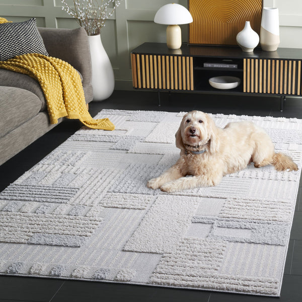 Safavieh Trends Modern Geometric Area Rug In Ivory & Grey — Power-Loomed Durability, Low-Maintenance Style 6'-7" x 6'-7" TRD126F-7R