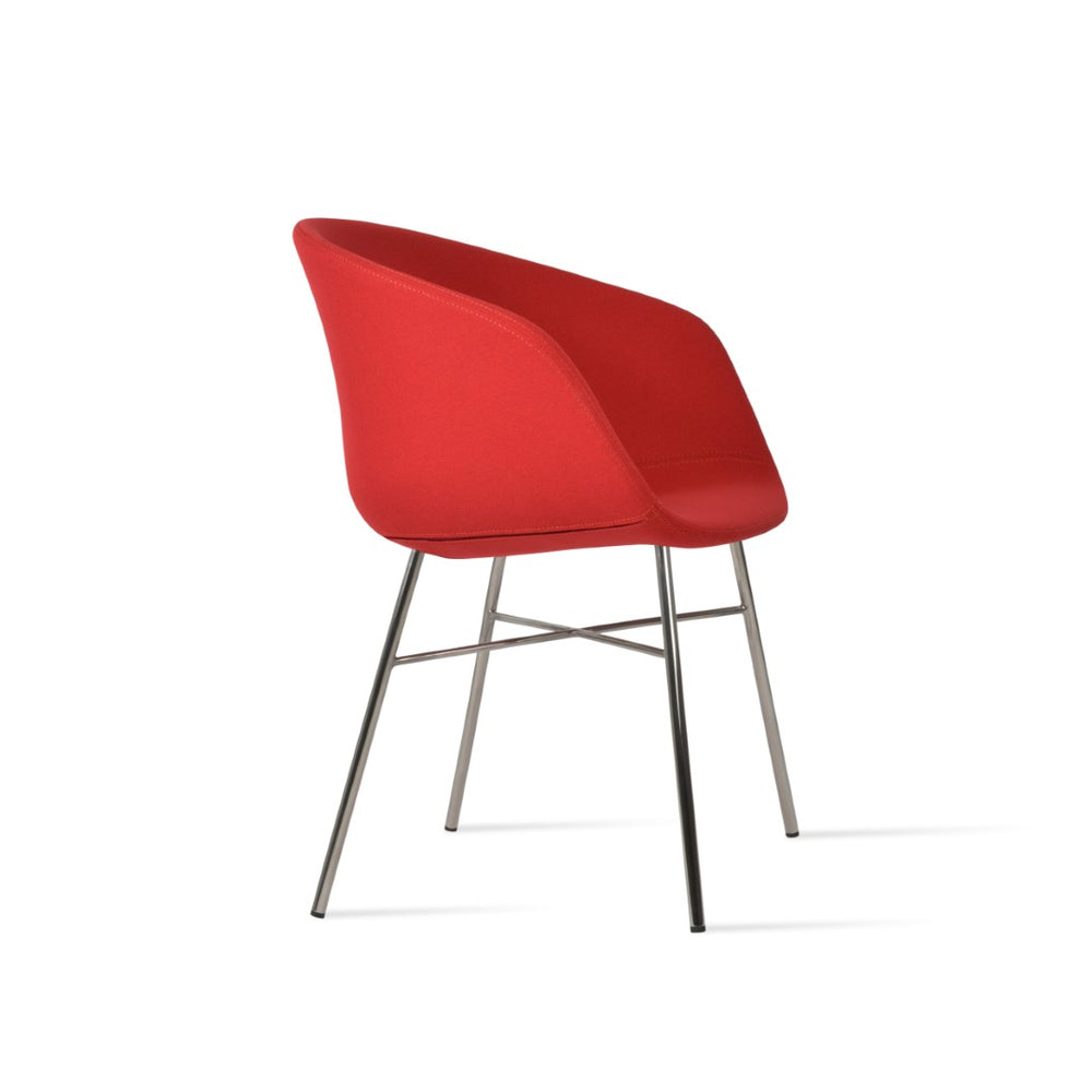 Soho Concept Tribeca Arm Carrot Swivel Dining Chair - Luxurious Boucle, Velvet, Nubuck, & Camira Fabrics, Red Black,Brass,Red Swivel. Solid Metal Top Part Connected To Four Tubular Legs Soho-concept-dining-chair-06060