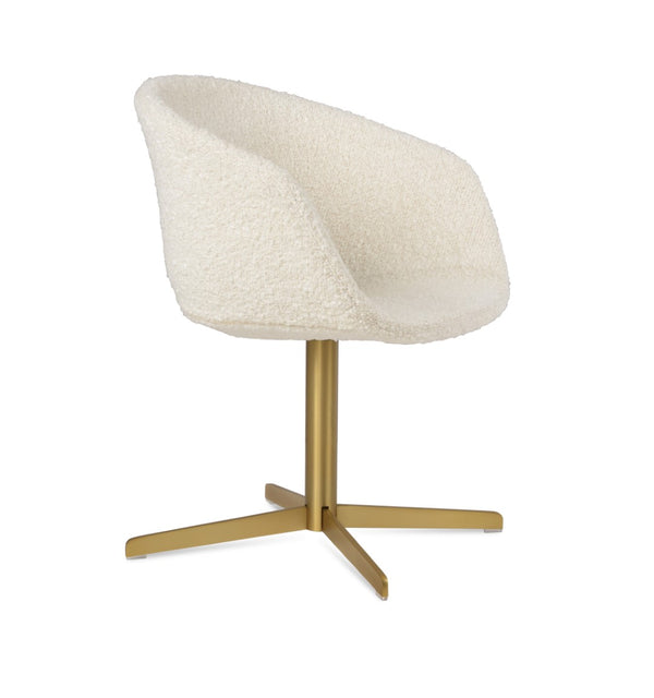 Soho Concept Tribeca 4 Star Swivel Dining Chair - Elegant Wool & Boucle Upholstery, 10-year Guarantee, Stylish Design Brass,White  Soho-concept-dining-chair-06044