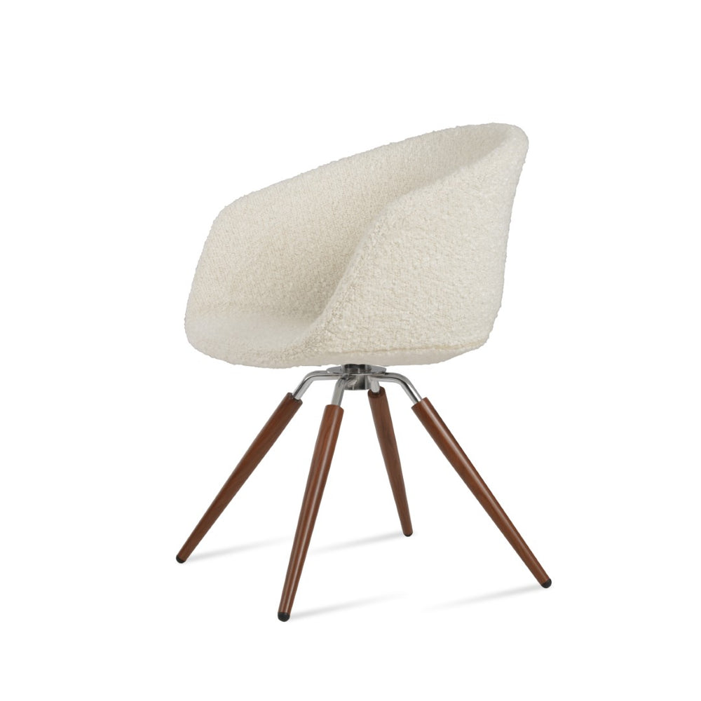 Soho Concept Tribeca Swivel Dining Chair - Premium Wool Fabric, Stylish Silver & Walnut Finish, 10-year Guarantee Walnut,White Swivel. Solid Metal Top Part Connected To Four Tubular Legs Soho-concept-dining-chair-06064