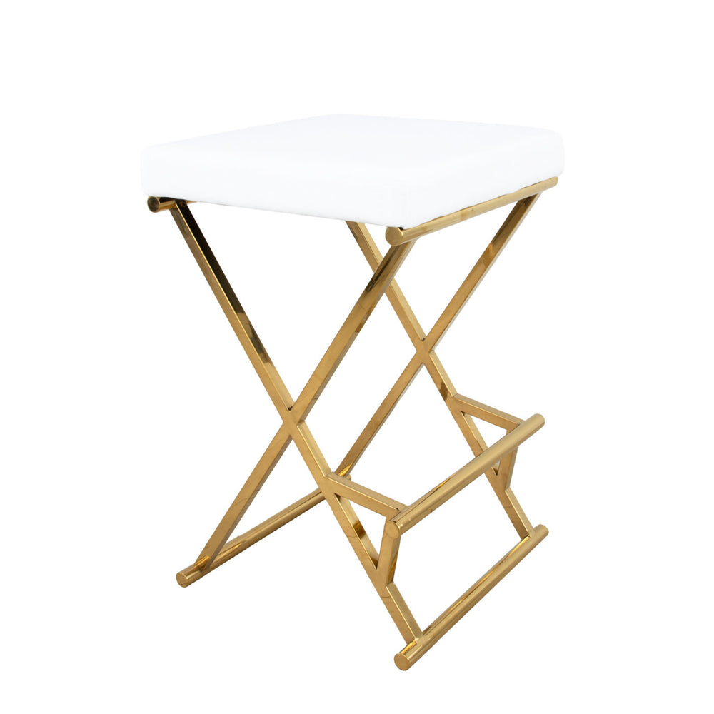 Zeugma Tory Elegant Backless Counter Height Stool In Snow White Velvet With Gold Stainless Steel Frame   Tory Stool White Fabric