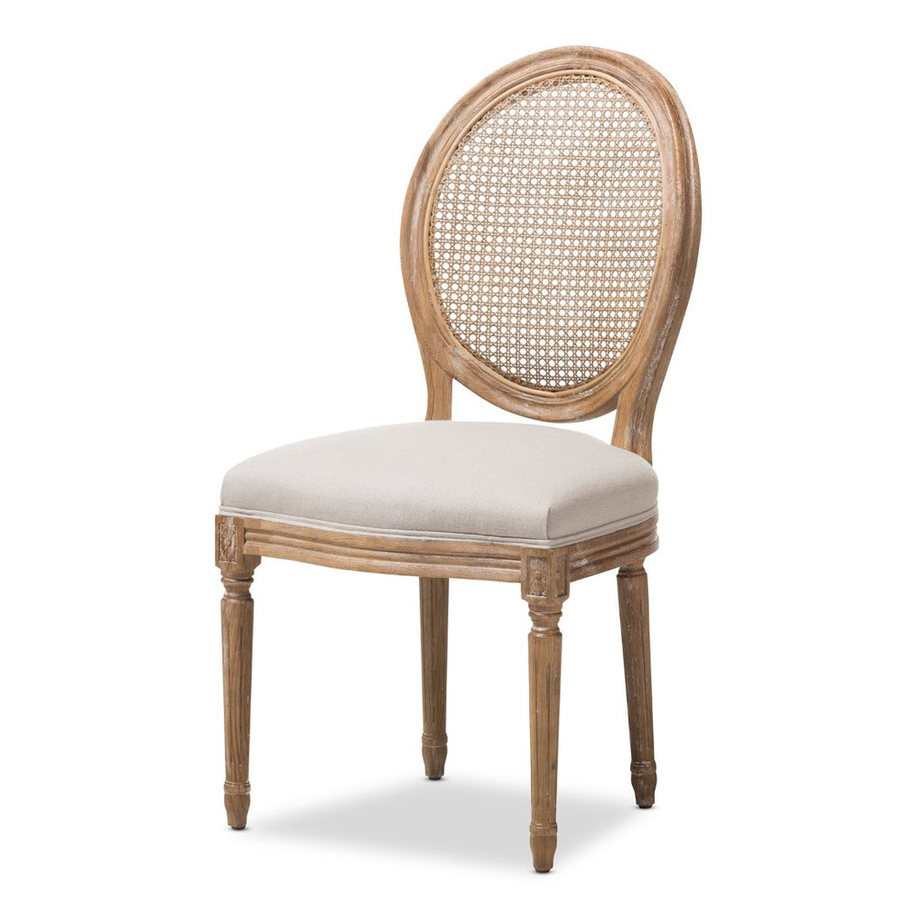 Baxton Studio Baxton Studio Adelia Vintage Cottage Dining Chair in Weathered Oak with Beige Upholstery & Cane Back TSF-9315B-Beige-DC