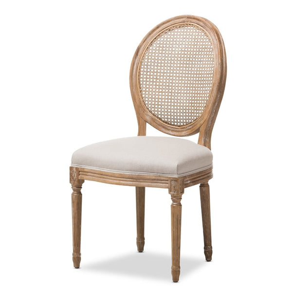 Baxton Studio Baxton Studio Adelia Vintage Cottage Dining Chair in Weathered Oak with Beige Upholstery & Cane Back TSF-9315B-Beige-DC
