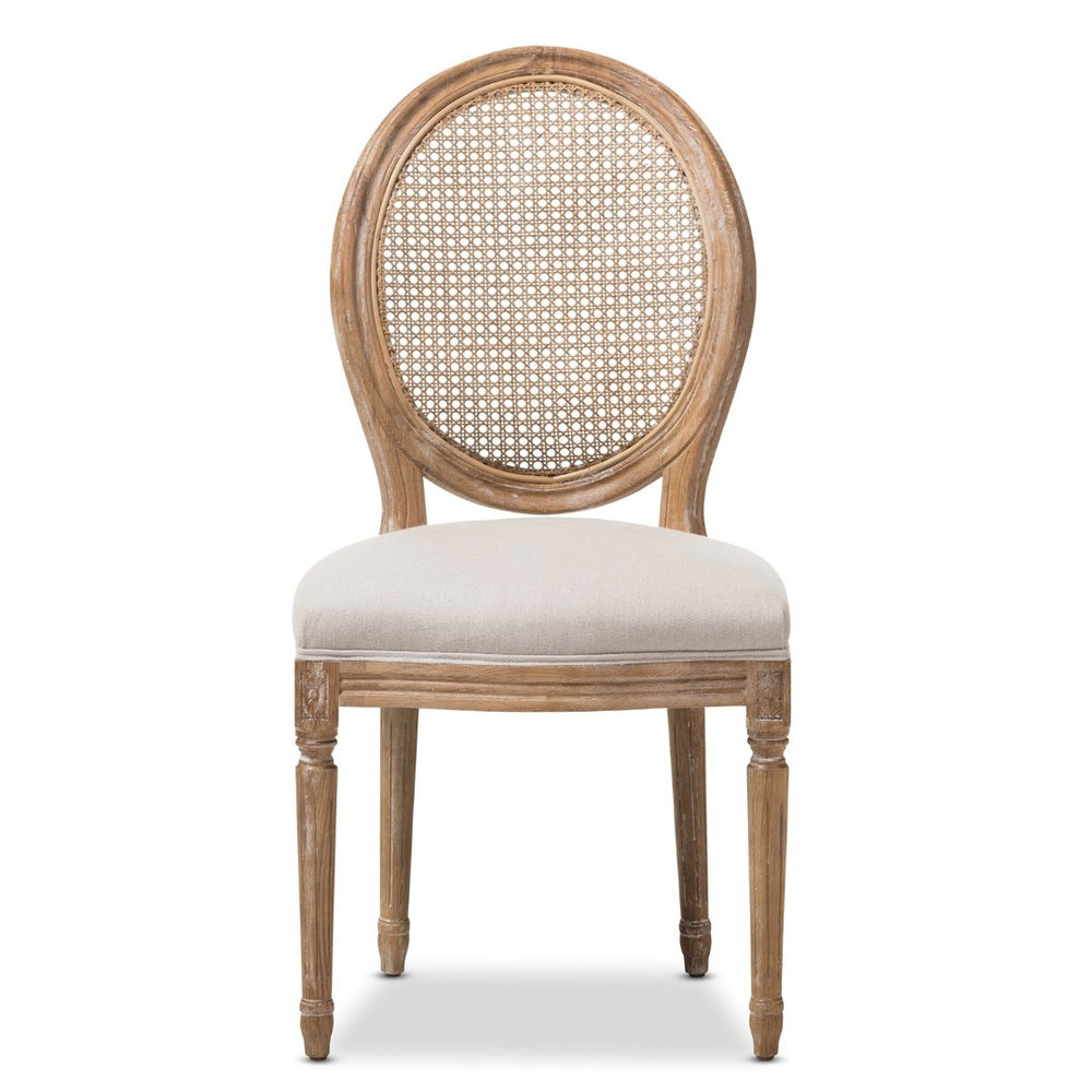 Baxton Studio Baxton Studio Adelia Vintage Cottage Dining Chair in Weathered Oak with Beige Upholstery & Cane Back TSF-9315B-Beige-DC
