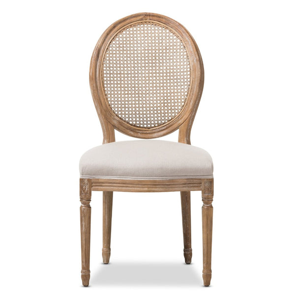 Baxton Studio Baxton Studio Adelia Vintage Cottage Dining Chair in Weathered Oak with Beige Upholstery & Cane Back TSF-9315B-Beige-DC