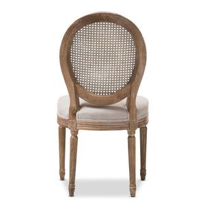 Baxton Studio Baxton Studio Adelia Vintage Cottage Dining Chair in Weathered Oak with Beige Upholstery & Cane Back TSF-9315B-Beige-DC