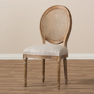 Baxton Studio Baxton Studio Adelia Vintage Cottage Dining Chair in Weathered Oak with Beige Upholstery & Cane Back TSF-9315B-Beige-DC