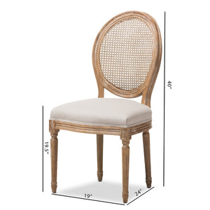 Baxton Studio Baxton Studio Adelia Vintage Cottage Dining Chair in Weathered Oak with Beige Upholstery & Cane Back TSF-9315B-Beige-DC