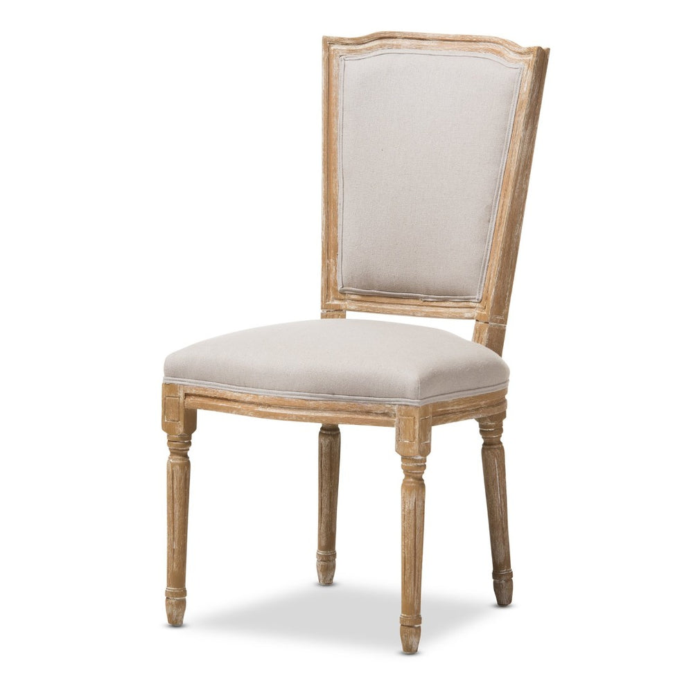 Baxton Studio Baxton Studio Cadencia Vintage Cottage Dining Side Chair - Weathered Oak & Beige Upholstery Charm TSF-9341B-Beige-DC
