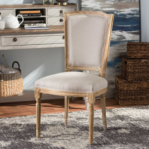 Baxton Studio Baxton Studio Cadencia Vintage Cottage Dining Side Chair - Weathered Oak & Beige Upholstery Charm TSF-9341B-Beige-DC