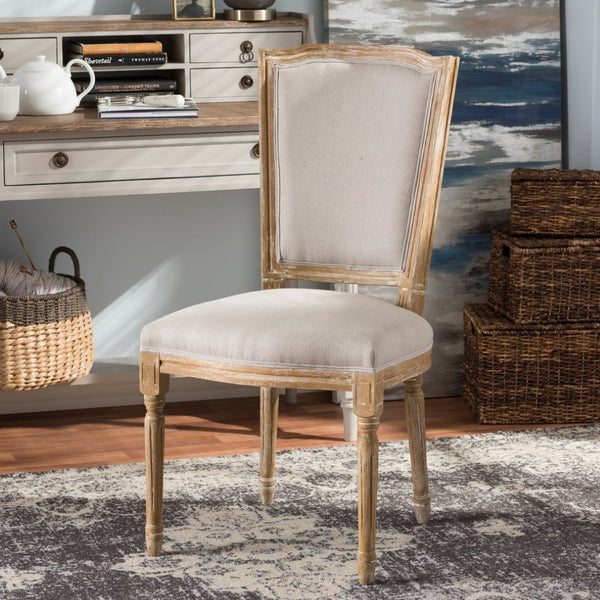 Baxton Studio Baxton Studio Cadencia Vintage Cottage Dining Side Chair - Weathered Oak & Beige Upholstery Charm TSF-9341B-Beige-DC