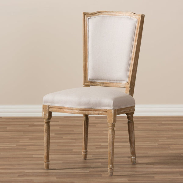 Baxton Studio Baxton Studio Cadencia Vintage Cottage Dining Side Chair - Weathered Oak & Beige Upholstery Charm TSF-9341B-Beige-DC