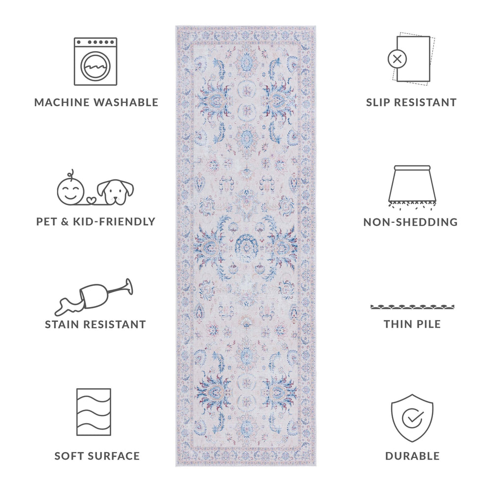 Safavieh Tucson Ivory Blue 10X14 Area Rug - Machine Washable, Slip-Resistant Polyester, Low-Profile Floral Elegance TSN100A-10