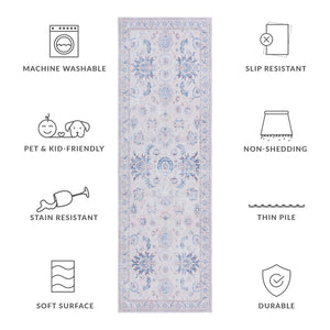 Safavieh Tucson Ivory Blue 10X14 Area Rug - Machine Washable, Slip-Resistant Polyester, Low-Profile Floral Elegance TSN100A-10