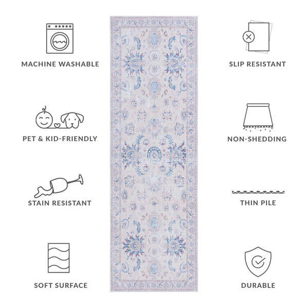 Safavieh Tucson Ivory Blue 10X14 Area Rug - Machine Washable, Slip-Resistant Polyester, Low-Profile Floral Elegance TSN100A-10