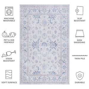 Safavieh Tucson Ivory Blue 10X14 Area Rug - Machine Washable, Slip-Resistant Polyester, Low-Profile Floral Elegance TSN100A-10