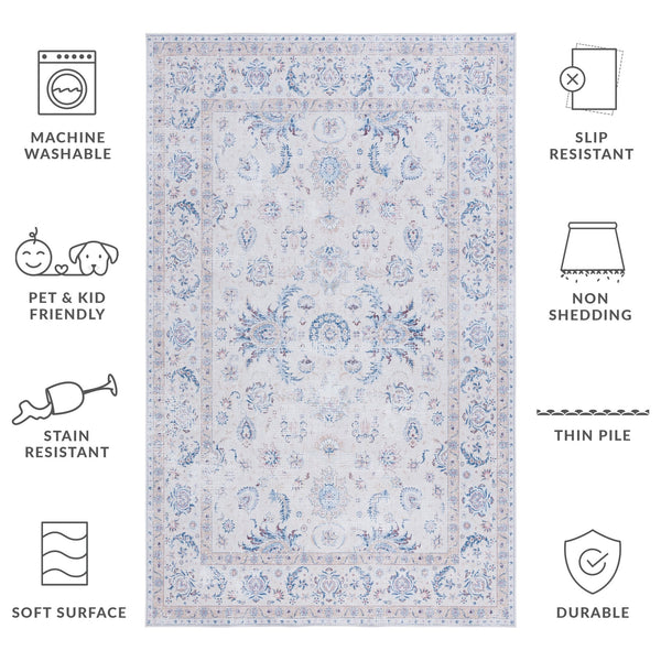 Safavieh Tucson Ivory Blue 10X14 Area Rug - Machine Washable, Slip-Resistant Polyester, Low-Profile Floral Elegance TSN100A-10