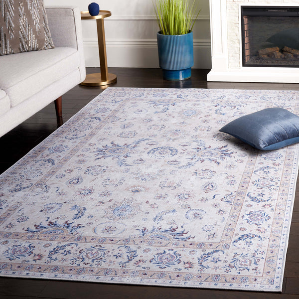 Safavieh Tucson Ivory Blue 10X14 Area Rug - Machine Washable, Slip-Resistant Polyester, Low-Profile Floral Elegance TSN100A-10