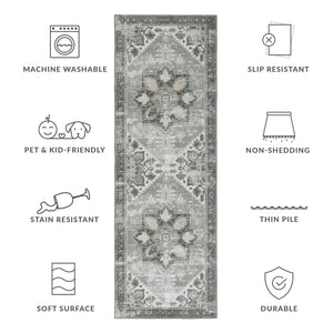 Safavieh Tucson Vintage Persian Oval Rug In Dark Sage & Ivory — Machine Washable, Low-Profile, Slip-Resistant 6'-0" x 8'-0" TSN102F-68OV