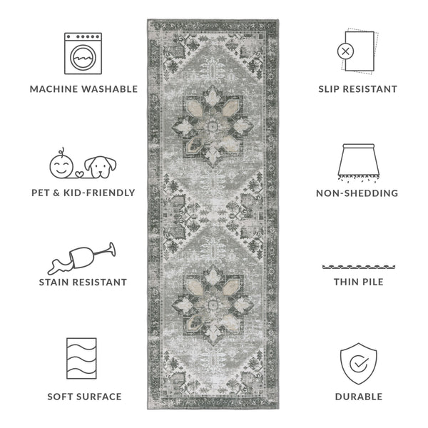 Safavieh Tucson Vintage Persian Oval Rug In Dark Sage & Ivory — Machine Washable, Low-Profile, Slip-Resistant 6'-0" x 8'-0" TSN102F-68OV