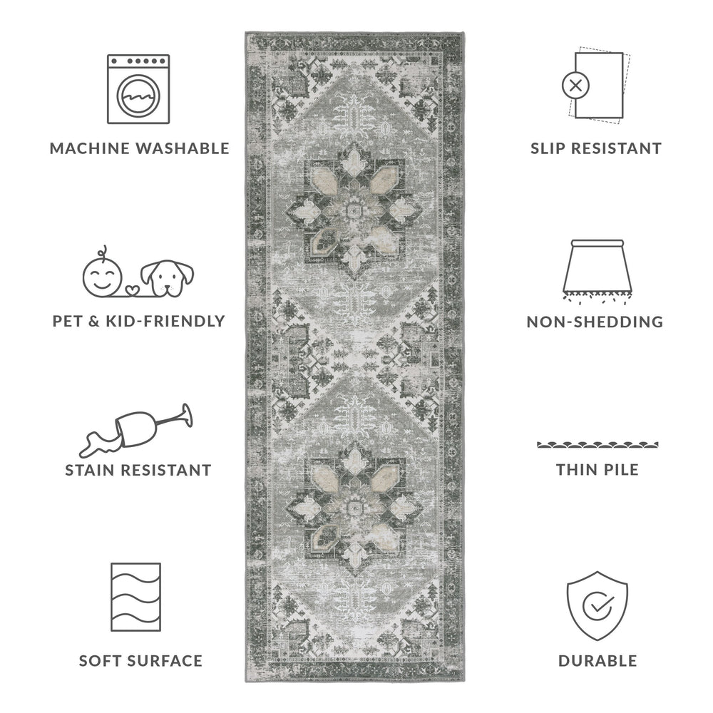 Safavieh Tucson Vintage Persian Area Rug In Dark Sage Ivory — Low-Profile, Machine-Washable, Slip-Resistant 5'-0" x 7'-0" TSN102F-57