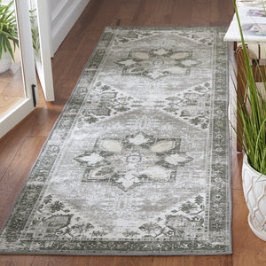 Safavieh Tucson Vintage Persian Oval Rug In Dark Sage & Ivory — Machine Washable, Low-Profile, Slip-Resistant 6'-0" x 8'-0" TSN102F-68OV