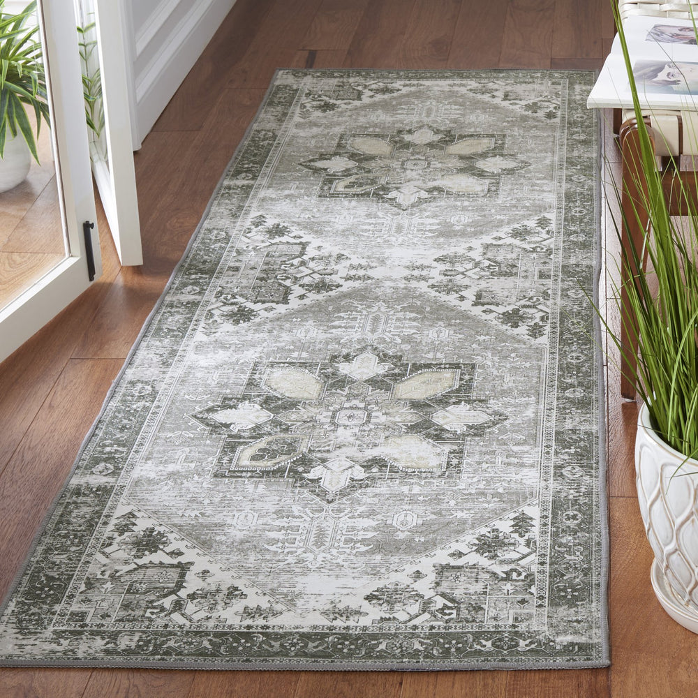 Safavieh Tucson Vintage Persian Area Rug In Dark Sage Ivory — Low-Profile, Machine-Washable, Slip-Resistant 5'-0" x 7'-0" TSN102F-57