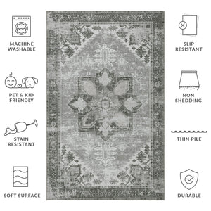 Safavieh Tucson Vintage Persian Oval Rug In Dark Sage & Ivory — Machine Washable, Low-Profile, Slip-Resistant 6'-0" x 8'-0" TSN102F-68OV