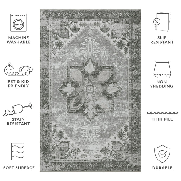 Safavieh Tucson Vintage Persian Oval Rug In Dark Sage & Ivory — Machine Washable, Low-Profile, Slip-Resistant 6'-0" x 8'-0" TSN102F-68OV