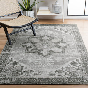Safavieh Tucson Vintage Persian Oval Rug In Dark Sage & Ivory — Machine Washable, Low-Profile, Slip-Resistant 6'-0" x 8'-0" TSN102F-68OV