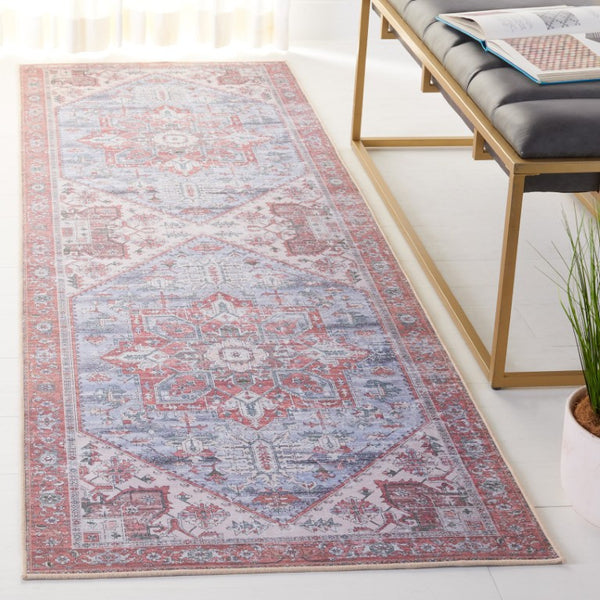 Safavieh Tucson Traditional Floral Geometric Polyester Runner Rug for Hallways and Entryways Grey Blue Rust 2'-6" x 18'-0" TSN102G-218