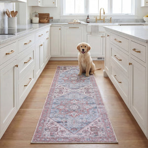 Safavieh Tucson Traditional Floral Geometric Polyester Runner Rug for Hallways and Entryways Grey Blue Rust 2'-6" x 18'-0" TSN102G-218