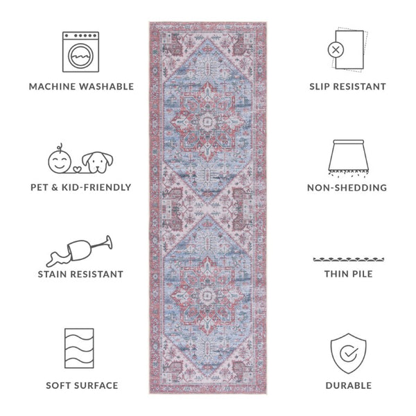 Safavieh Tucson Traditional Floral Geometric Polyester Runner Rug for Hallways and Entryways Grey Blue Rust 2'-6" x 22'-0" TSN102G-222
