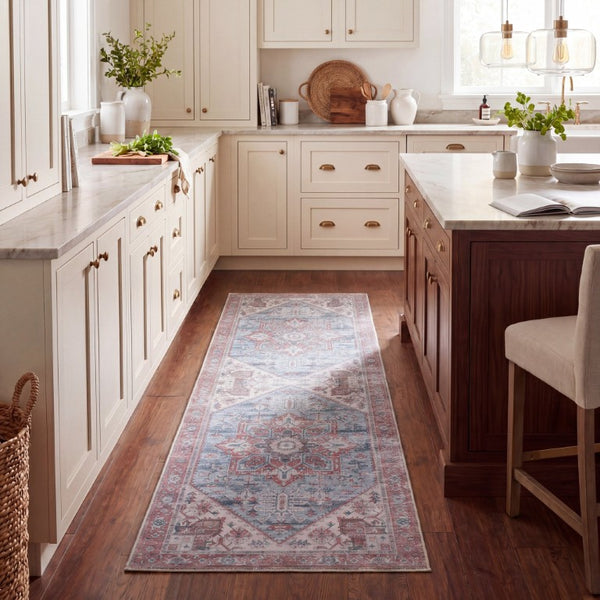 Safavieh Tucson Traditional Floral Geometric Polyester Runner Rug for Hallways and Entryways Grey Blue Rust 2'-6" x 22'-0" TSN102G-222