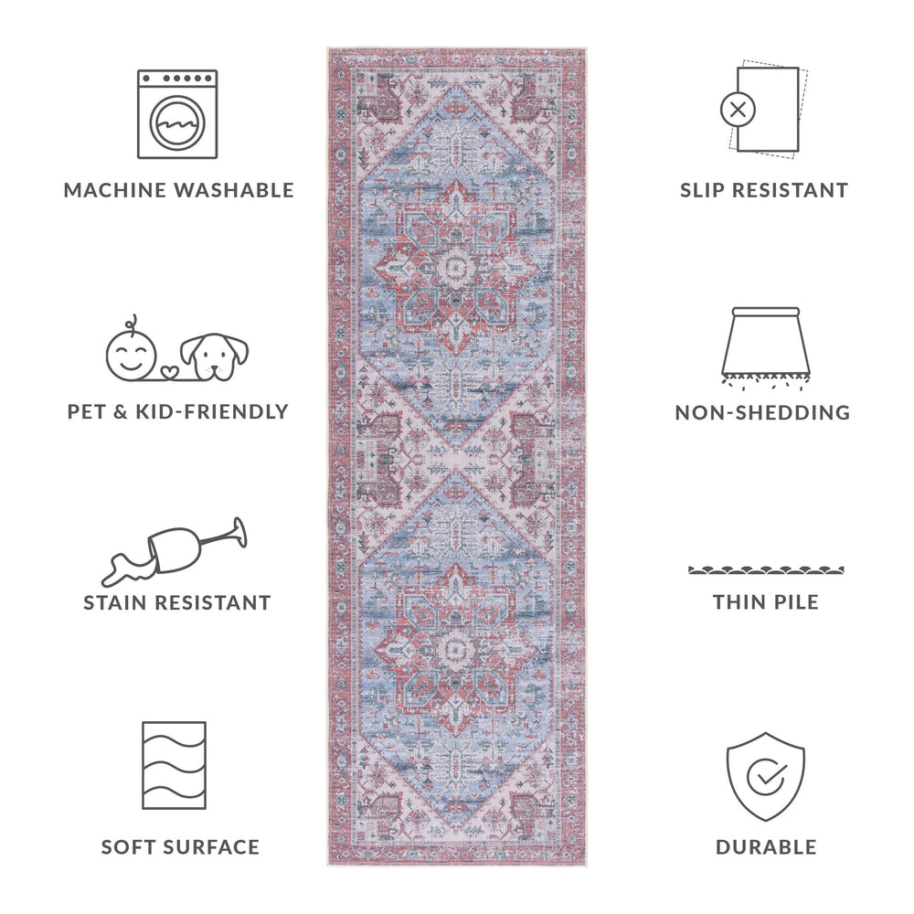 Safavieh Tucson Power-Loomed Grey-Blue & Rust Area Rug With Low Pile, Machine Washable And Slip Resistant 7'-0" x 7'-0" TSN102G-7SQ