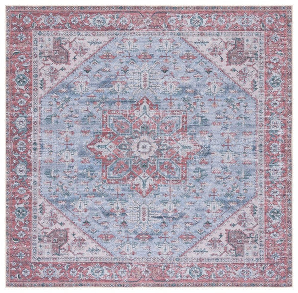 Safavieh Tucson Traditional Floral Geometric Polyester Runner Rug for Hallways and Entryways Grey Blue Rust 3'-0" x 3'-0" TSN102G-3SQ