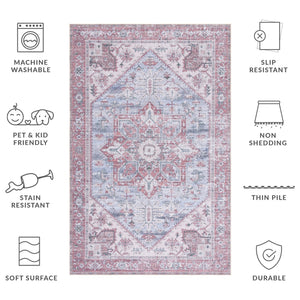 Safavieh Tucson Traditional Round Area Rug In Grey-Blue And Rust Floral With Machine Washable, Slip-Resistant Backing 7'-0" x 7'-0" TSN102G-7R