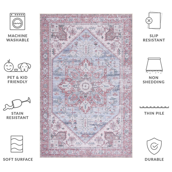Safavieh Tucson Traditional Round Area Rug In Grey-Blue And Rust Floral With Machine Washable, Slip-Resistant Backing 7'-0" x 7'-0" TSN102G-7R