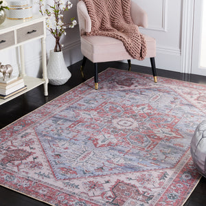 Safavieh Tucson Traditional Round Area Rug In Grey-Blue And Rust Floral With Machine Washable, Slip-Resistant Backing 7'-0" x 7'-0" TSN102G-7R