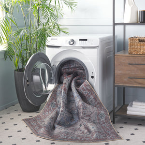 Safavieh Tucson Traditional Round Area Rug In Grey-Blue And Rust Floral With Machine Washable, Slip-Resistant Backing 7'-0" x 7'-0" TSN102G-7R