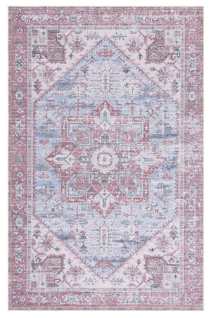 Safavieh Tucson Traditional Round Area Rug In Grey-Blue And Rust Floral With Machine Washable, Slip-Resistant Backing 7'-0" x 7'-0" TSN102G-7R