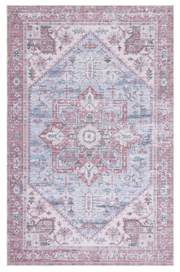 Safavieh Tucson Traditional Round Area Rug In Grey-Blue And Rust Floral With Machine Washable, Slip-Resistant Backing 7'-0" x 7'-0" TSN102G-7R