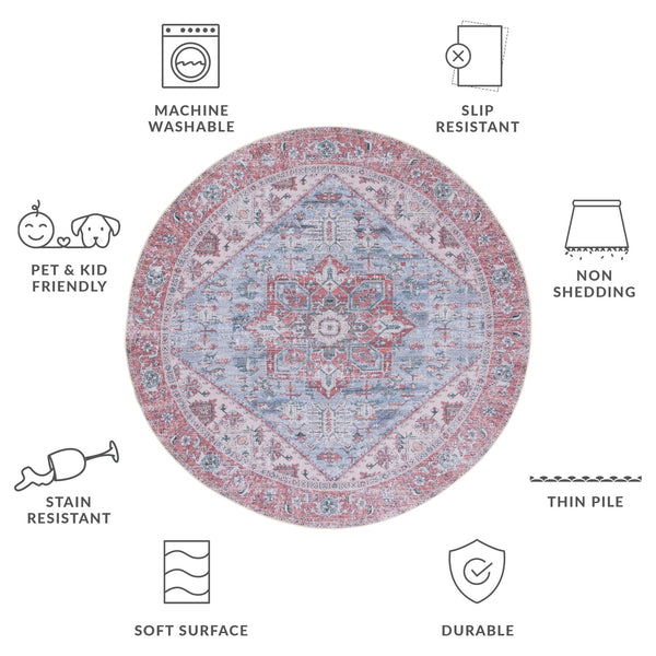 Safavieh Tucson Power-Loomed Grey-Blue & Rust Area Rug With Low Pile, Machine Washable And Slip Resistant 7'-0" x 7'-0" TSN102G-7SQ