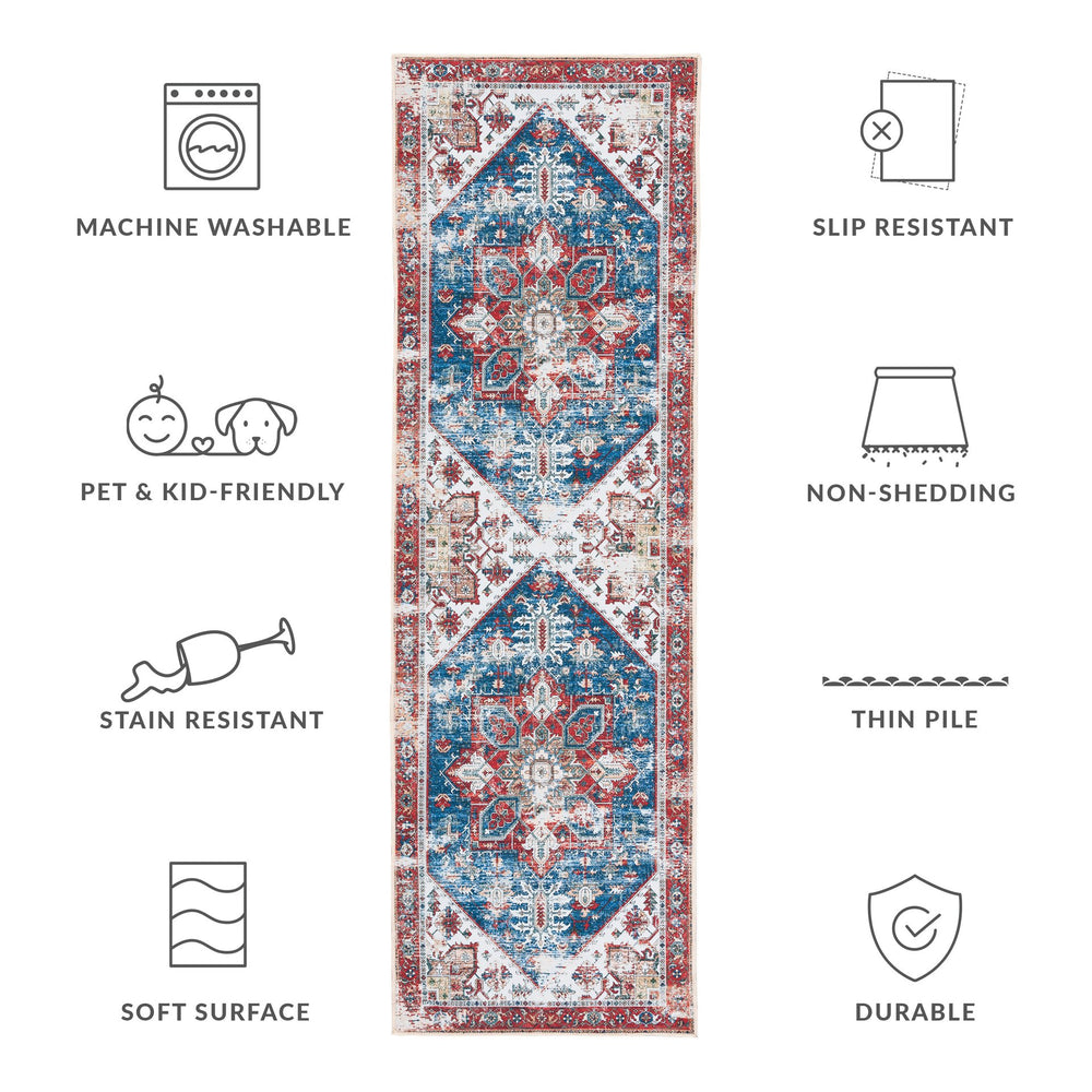 Safavieh Tucson Vintage Persian Square Rug In Vibrant Blue & Red Medallion — Machine Washable, Slip-Resistant 9'-0" x 9'-0" TSN102M-9SQ